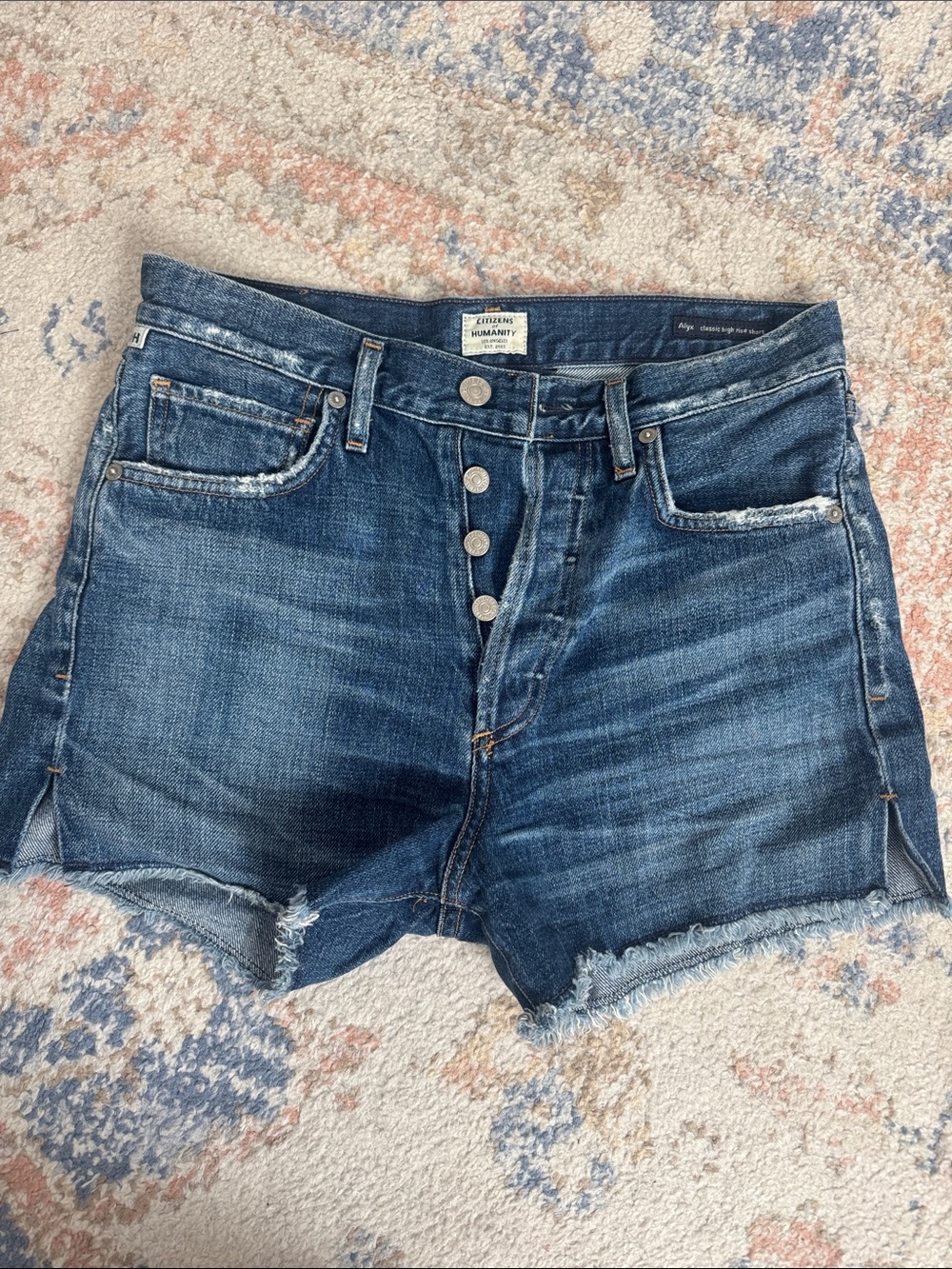 Citizens Of Humanity Dark Blue High-Rise Button-Fly Denim Shorts